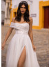 Ivory Glitter Tulle High Slit Sexy Wedding Dress Ivory Glitter Tulle High Slit Sexy Wedding Dress